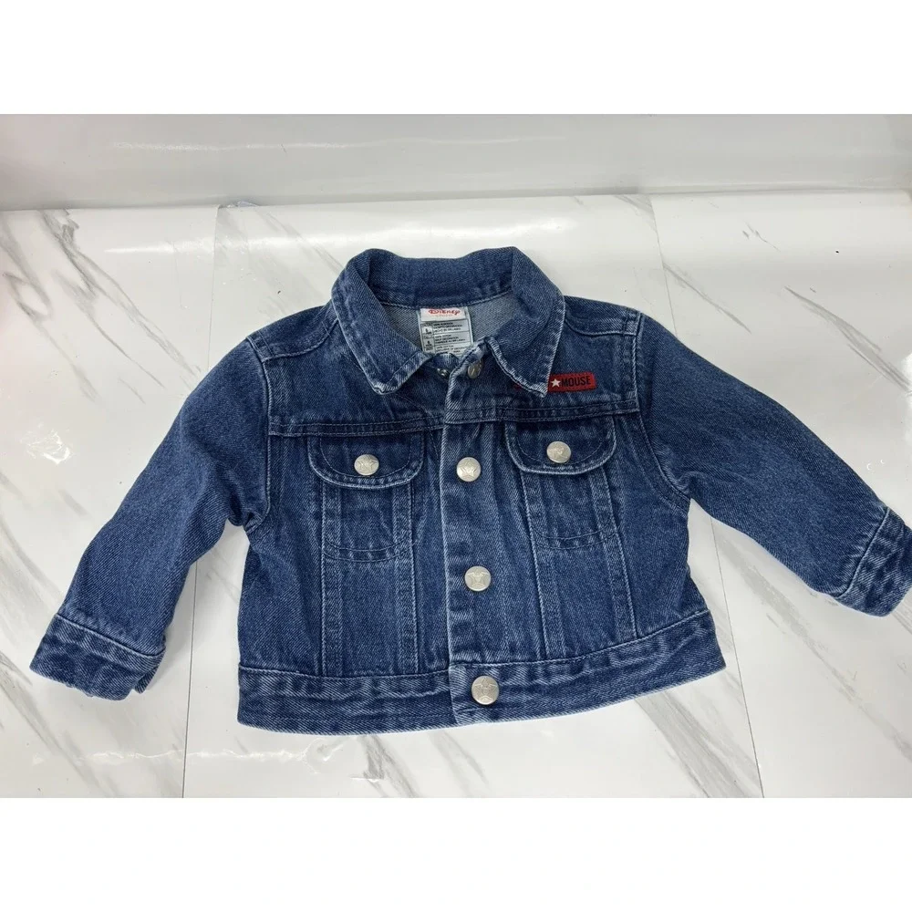 Disney Store Blue Denim Jacket Mickey Mouse Pluto American Flag Toddler 6 Months